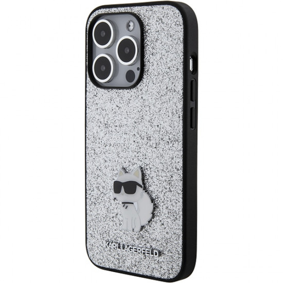 Karl Lagerfeld KLHCP15LGCNPSG iPhone 15 Pro 6.1" silver hardcase Fixed Glitter Choupette Logo Metal Pin