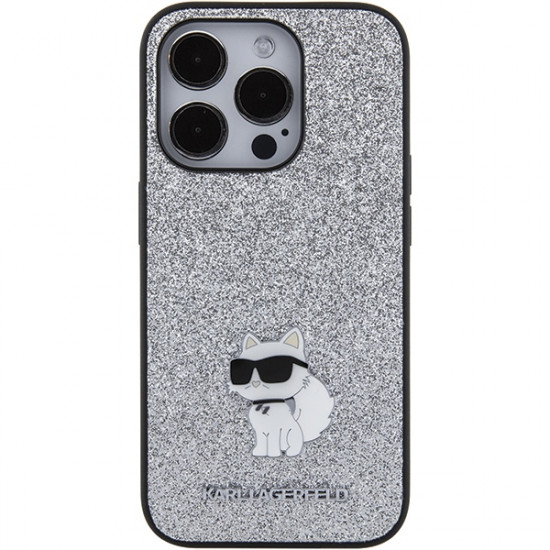 Karl Lagerfeld KLHCP15LGCNPSG iPhone 15 Pro 6.1" silver hardcase Fixed Glitter Choupette Logo Metal Pin