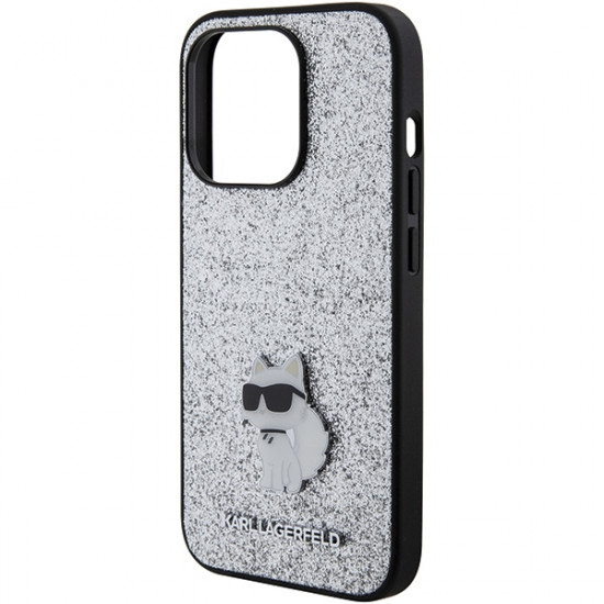 Karl Lagerfeld KLHCP15LGCNPSG iPhone 15 Pro 6.1" silver hardcase Fixed Glitter Choupette Logo Metal Pin