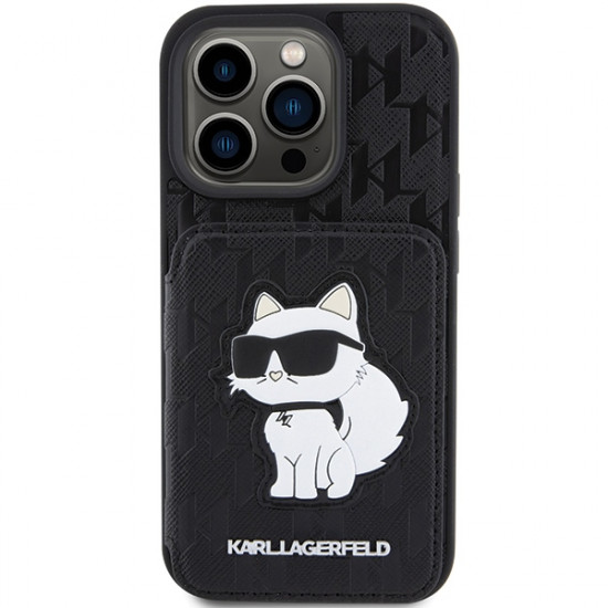 Karl Lagerfeld KLHCP15LSAKCNSCK iPhone 15 Pro 6.1" black hardcase Saffiano Cardslots and Stand Monogram Choupette