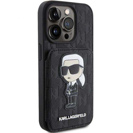 Karl Lagerfeld KLHCP15LSAKKNSCK iPhone 15 Pro 6.1" black hardcase Saffiano Cardslots and Stand Monogram Ikonik Patch