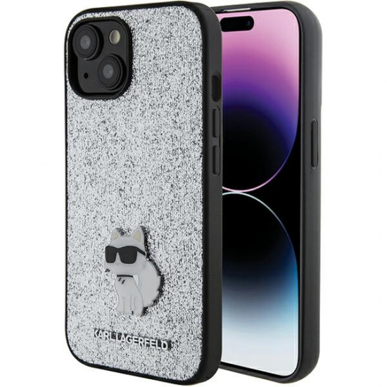 Karl Lagerfeld KLHCP15SGCNPSG iPhone 15 6.1" silver hardcase Fixed Glitter Choupette Logo Metal Pin