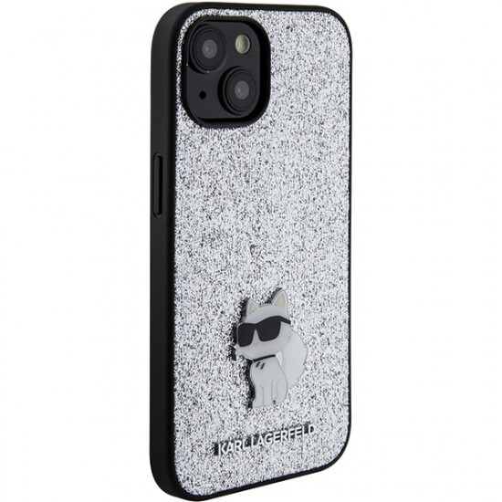 Karl Lagerfeld KLHCP15SGCNPSG iPhone 15 6.1" silver hardcase Fixed Glitter Choupette Logo Metal Pin