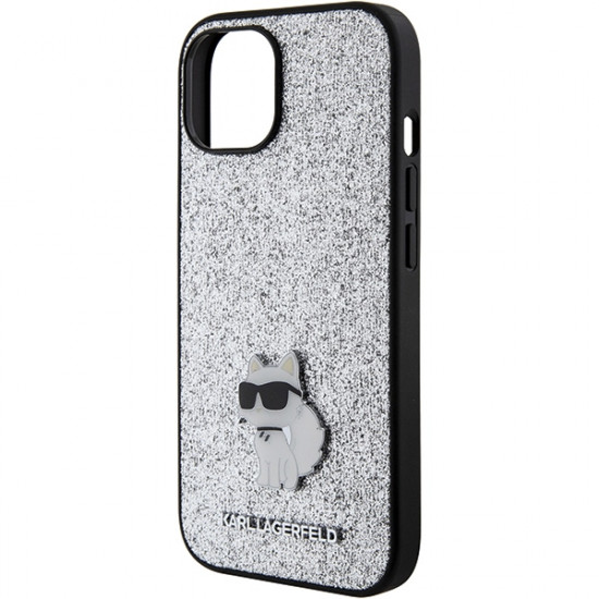 Karl Lagerfeld KLHCP15SGCNPSG iPhone 15 6.1" silver hardcase Fixed Glitter Choupette Logo Metal Pin