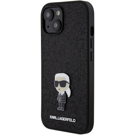 Karl Lagerfeld KLHCP15SGKNPSK iPhone 15 6.1" black hardcase Fixed Glitter Ikonik Logo Metal Pin