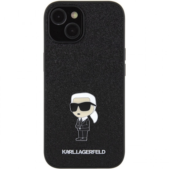 Karl Lagerfeld KLHCP15SGKNPSK iPhone 15 6.1" black hardcase Fixed Glitter Ikonik Logo Metal Pin