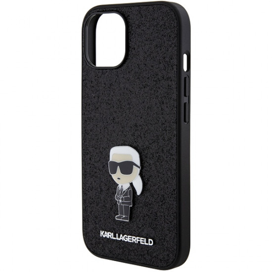 Karl Lagerfeld KLHCP15SGKNPSK iPhone 15 6.1" black hardcase Fixed Glitter Ikonik Logo Metal Pin