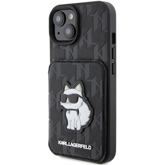 Karl Lagerfeld KLHCP15SSAKCNSCK iPhone 15 6.1" black hardcase Saffiano Cardslots and Stand Monogram Choupette