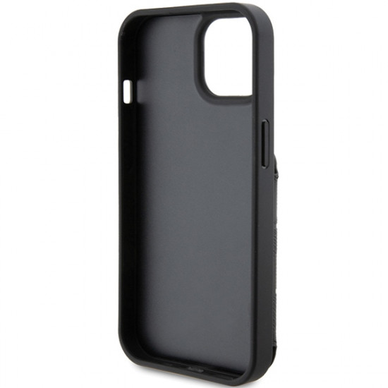 Karl Lagerfeld KLHCP15SSAKKNSCK iPhone 15 6.1" black hardcase Saffiano Cardslots and Stand Monogram Ikonik Patch