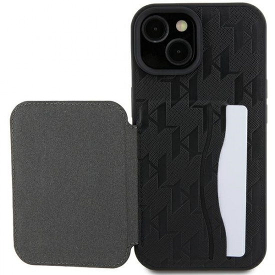 Karl Lagerfeld KLHCP15SSAKKNSCK iPhone 15 6.1" black hardcase Saffiano Cardslots and Stand Monogram Ikonik Patch