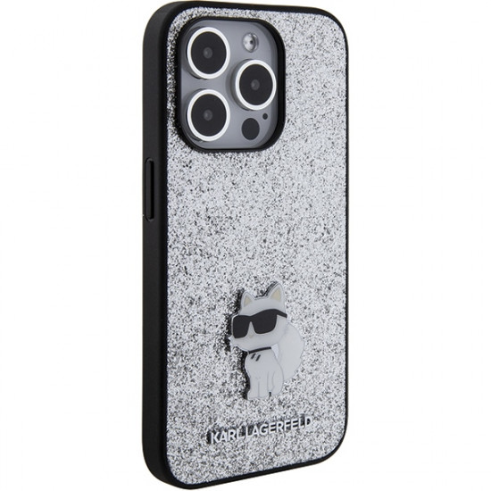 Karl Lagerfeld KLHCP15XGCNPSG iPhone 15 Pro Max 6.7" silver hardcase Fixed Glitter Choupette Logo Metal Pin