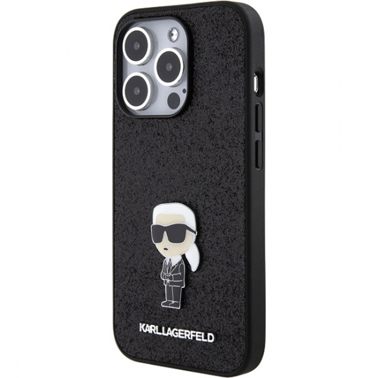 Karl Lagerfeld KLHCP15XGKNPSK iPhone 15 Pro Max 6.7" black hardcase Fixed Glitter Ikonik Logo Metal Pin