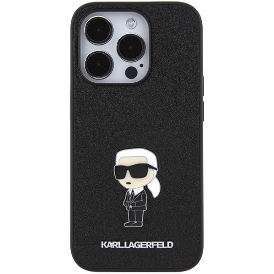 Karl Lagerfeld KLHCP15XGKNPSK iPhone 15 Pro Max 6.7" black hardcase Fixed Glitter Ikonik Logo Metal Pin