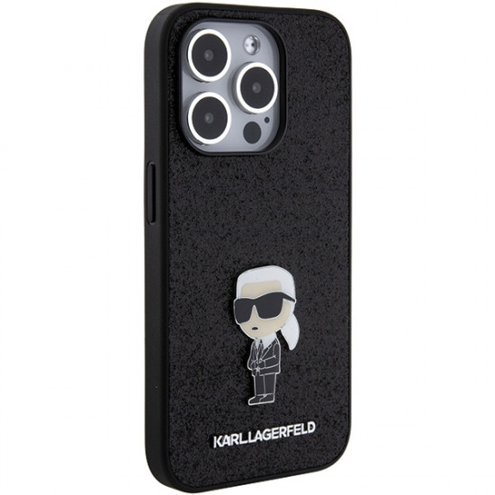 Karl Lagerfeld KLHCP15XGKNPSK iPhone 15 Pro Max 6.7" black hardcase Fixed Glitter Ikonik Logo Metal Pin