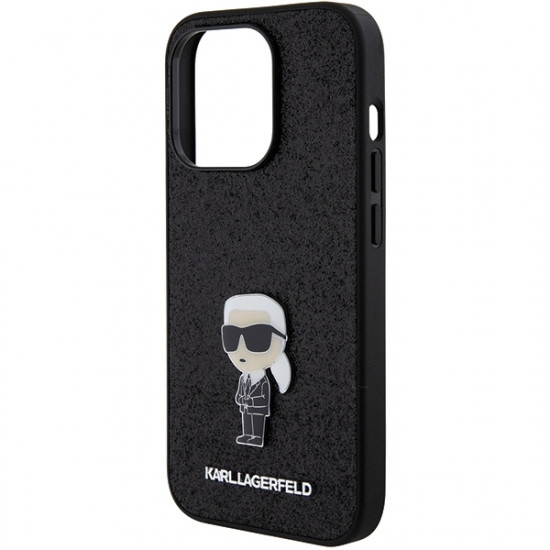 Karl Lagerfeld KLHCP15XGKNPSK iPhone 15 Pro Max 6.7" black hardcase Fixed Glitter Ikonik Logo Metal Pin