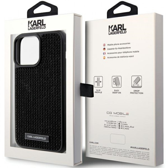 Karl Lagerfeld KLHCP15XHDSPLK iPhone 15 Pro Max 6.7" black hardcase Rhinestone Logo Metal Plate