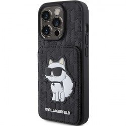 Karl Lagerfeld KLHCP15XSAKCNSCK iPhone 15 Pro Max 6.7" black hardcase Saffiano Cardslots and Stand Monogram Choupette
