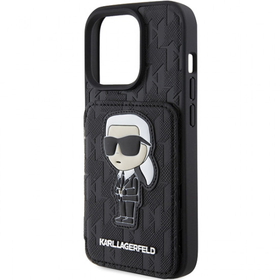 Karl Lagerfeld KLHCP15XSAKKNSCK iPhone 15 Pro Max 6.7" black hardcase Saffiano Cardslots and Stand Monogram Ikonik Patch