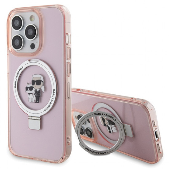 Karl Lagerfeld KLHMP15LHMRSKCP iPhone 15 Pro 6.1" pink hardcase Ring Stand Karl&Choupettte MagSafe