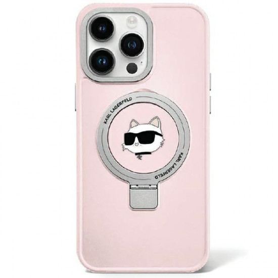 Karl Lagerfeld KLHMP15SHMRSCHP iPhone 15 6.1" pink hardcase Ring Stand Choupette Head MagSafe