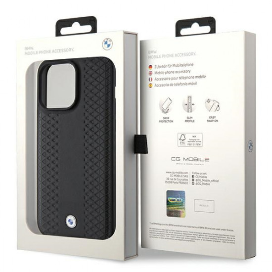 BMW BMHCP15L22RFGK iPhone 15 Pro 6.1" black Leather Diamond Pattern BMW BMHCP15L22RFGK iPhone 15 Pro 6.1" black Leather Diamond Pattern