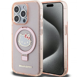 Hello Kitty HKHMP15LHRSGEP iPhone 15 Pro 6.1" pink hardcase Ring Stand Glitter Electrop Logo MagSafe