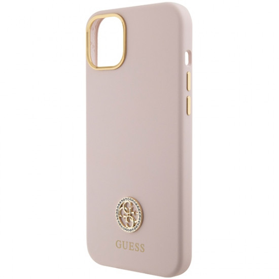 Guess GUHCP15SM4DGPP iPhone 15 6.1" jasnoróżowy/pink hardcase Silicone Logo Strass 4G