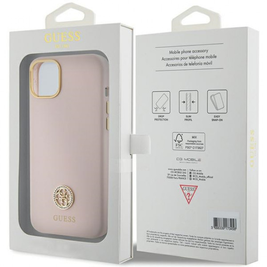 Guess GUHCP15SM4DGPP iPhone 15 6.1" jasnoróżowy/pink hardcase Silicone Logo Strass 4G