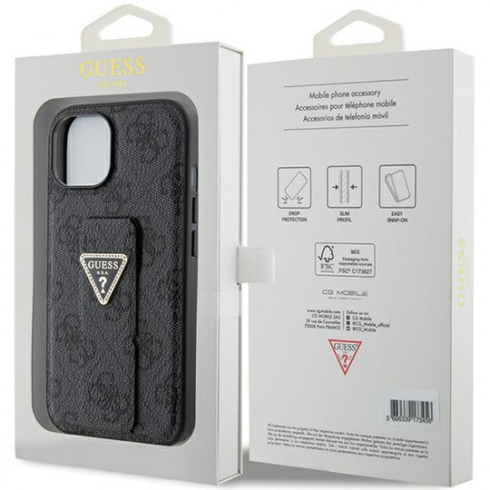 Guess GUHCP15SPGS4TDK iPhone 15 6.1" czarny/black hardcase Grip Stand 4G Triangle Strass