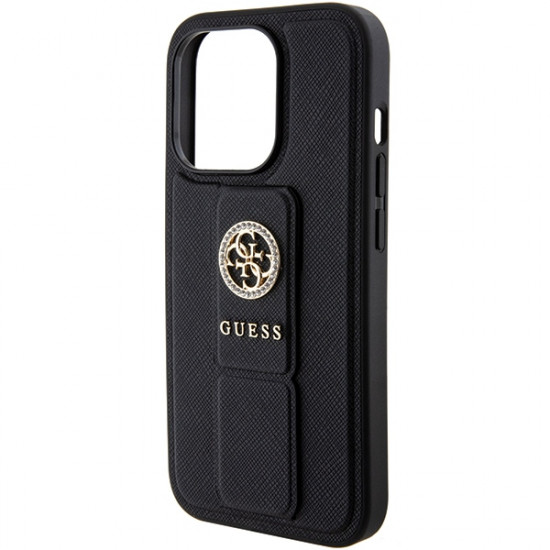 Guess GUHCP15XPGSSADK iPhone 15 Pro Max 6.7" czarny/black hardcase Grip Stand 4G Saffiano Strass