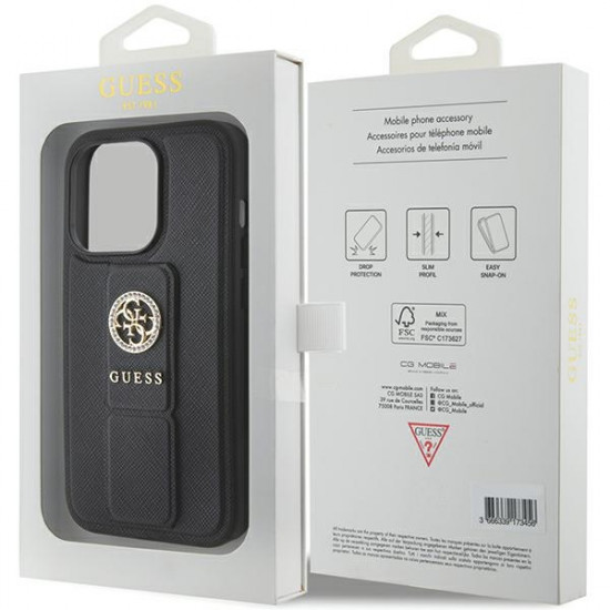 Guess GUHCP15XPGSSADK iPhone 15 Pro Max 6.7" czarny/black hardcase Grip Stand 4G Saffiano Strass