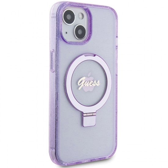 Guess GUHMP15MHRSGSU iPhone 15 Plus 6.7" fioletowy/purple hardcase Ring Stand Script Glitter MagSafe