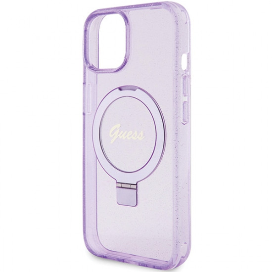 Guess GUHMP15MHRSGSU iPhone 15 Plus 6.7" fioletowy/purple hardcase Ring Stand Script Glitter MagSafe