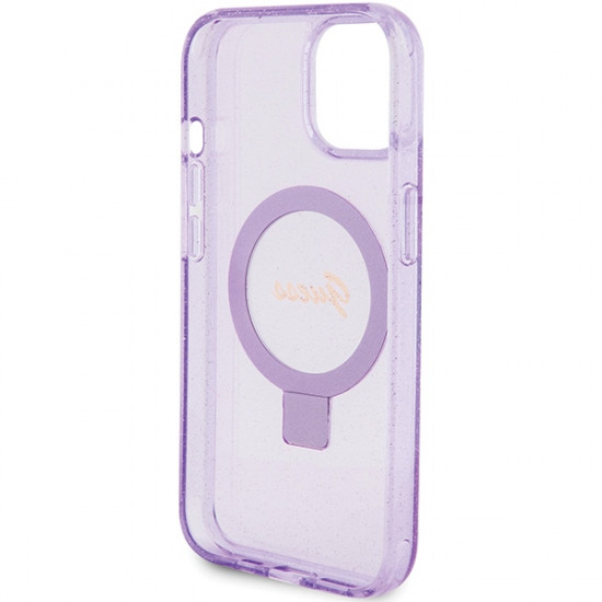 Guess GUHMP15MHRSGSU iPhone 15 Plus 6.7" fioletowy/purple hardcase Ring Stand Script Glitter MagSafe