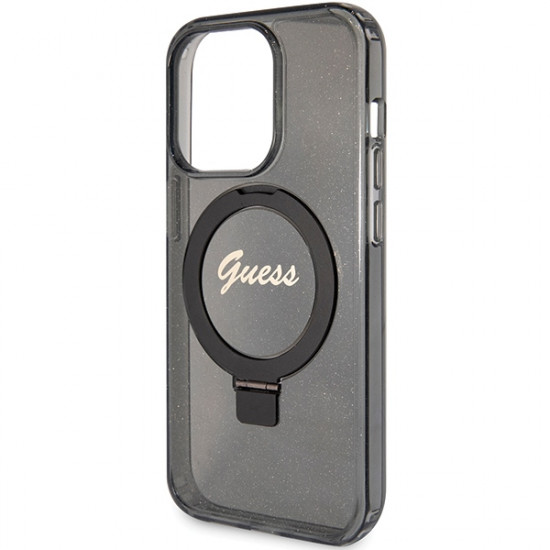 Guess GUHMP15XHRSGSK iPhone 15 Pro Max 6.7" czarny/black hardcase Ring Stand Script Glitter MagSafe