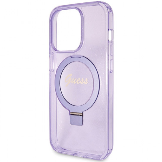 Guess GUHMP15XHRSGSU iPhone 15 Pro Max 6.7" fioletowy/purple hardcase Ring Stand Script Glitter MagSafe