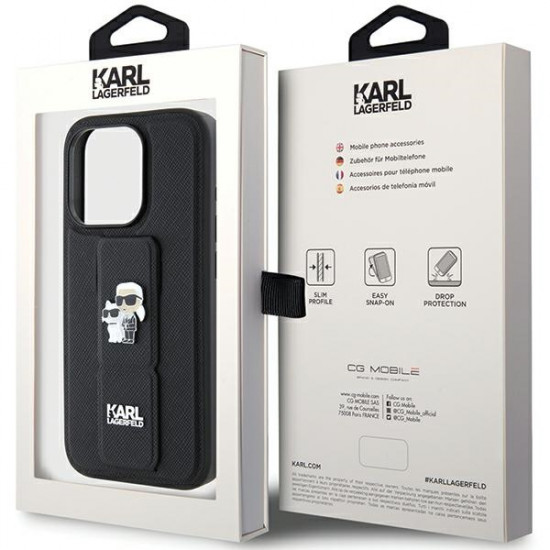 Karl Lagerfeld KLHCP15LGSAKCPK iPhone 15 Pro 6.1" czarny/black hardcase Gripstand Saffiano Karl&Choupette Pins