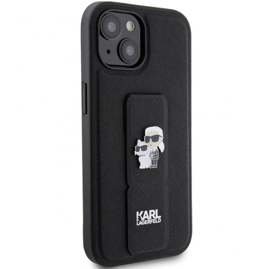 Karl Lagerfeld KLHCP15SGSAKCPK iPhone 15 6.1" czarny/black hardcase Gripstand Saffiano Karl&Choupette Pins