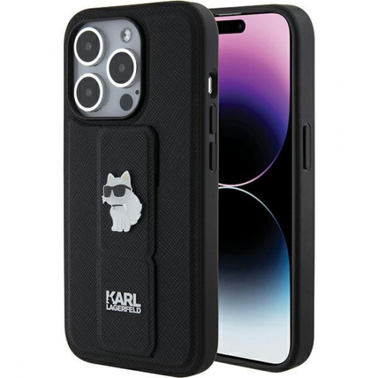 Karl Lagerfeld KLHCP15XGSACHPK iPhone 15 Pro Max 6.7" czarny/black hardcase Gripstand Saffiano Choupette Pins