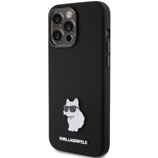 Karl Lagerfeld KLHCP15XSMHCNPK iPhone 15 Pro Max 6.7" czarny/black Silicone Choupette Metal Pin