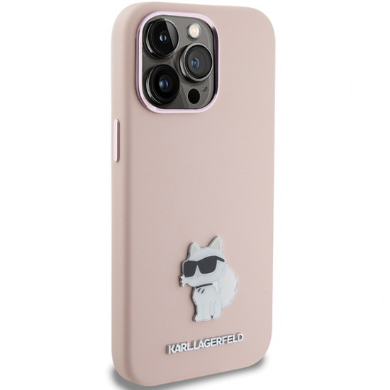 Karl Lagerfeld KLHCP15XSMHCNPP iPhone 15 Pro Max 6.7" różowy/pink Silicone Choupette Metal Pin