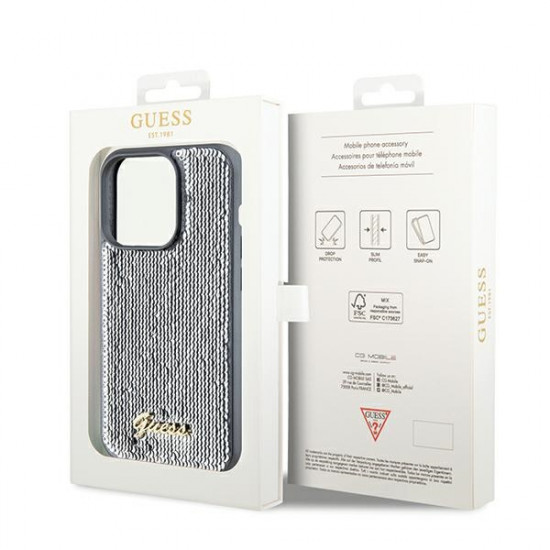 Guess GUHCP14LPSFDGSS iPhone 14 Pro 6.1" srebrny/silver hardcase Sequin Script Metal