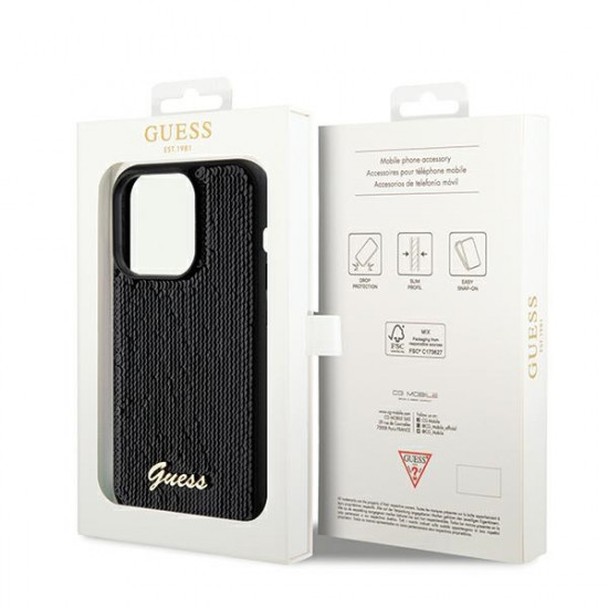 Guess GUHCP14XPSFDGSK iPhone 14 Pro Max 6.7" czarny/black hardcase Sequin Script Metal