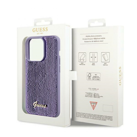 Guess GUHCP13LPSFDGSU Apple iPhone 13 / 13 Pro hardcase Sequin Script Metal purple