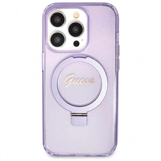 Guess GUHMP13LHRSGSU iPhone 13 Pro / 13 6.1" purple hardcase Ring Stand Script Glitter MagSafe