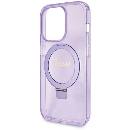 Guess GUHMP13LHRSGSU iPhone 13 Pro / 13 6.1" purple hardcase Ring Stand Script Glitter MagSafe