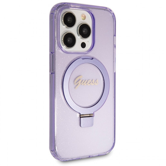 Guess GUHMP13XHRSGSU iPhone 13 Pro Max 6.1" purple hardcase Ring Stand Script Glitter MagSafe