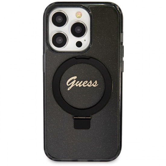 Guess GUHMP14LHRSGSK iPhone 14 Pro 6.1" black hardcase Ring Stand Script Glitter MagSafe