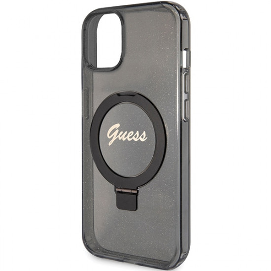 Guess GUHMP14SHRSGSK iPhone 14 / 15 / 13 6.1" black hardcase Ring Stand Script Glitter MagSafe