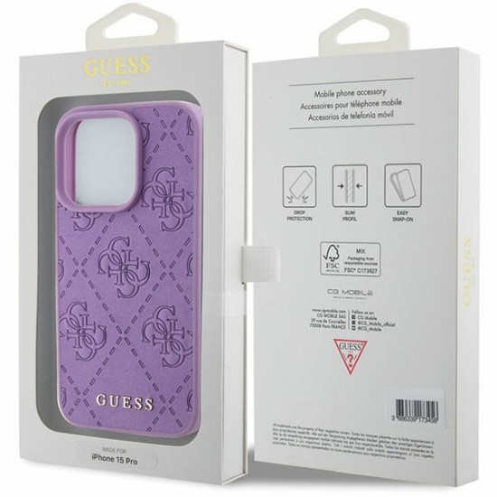 Guess GUHCP15LP4EPMU iPhone 15 Pro 6.1" light purple hardcase Leather 4G Stamped